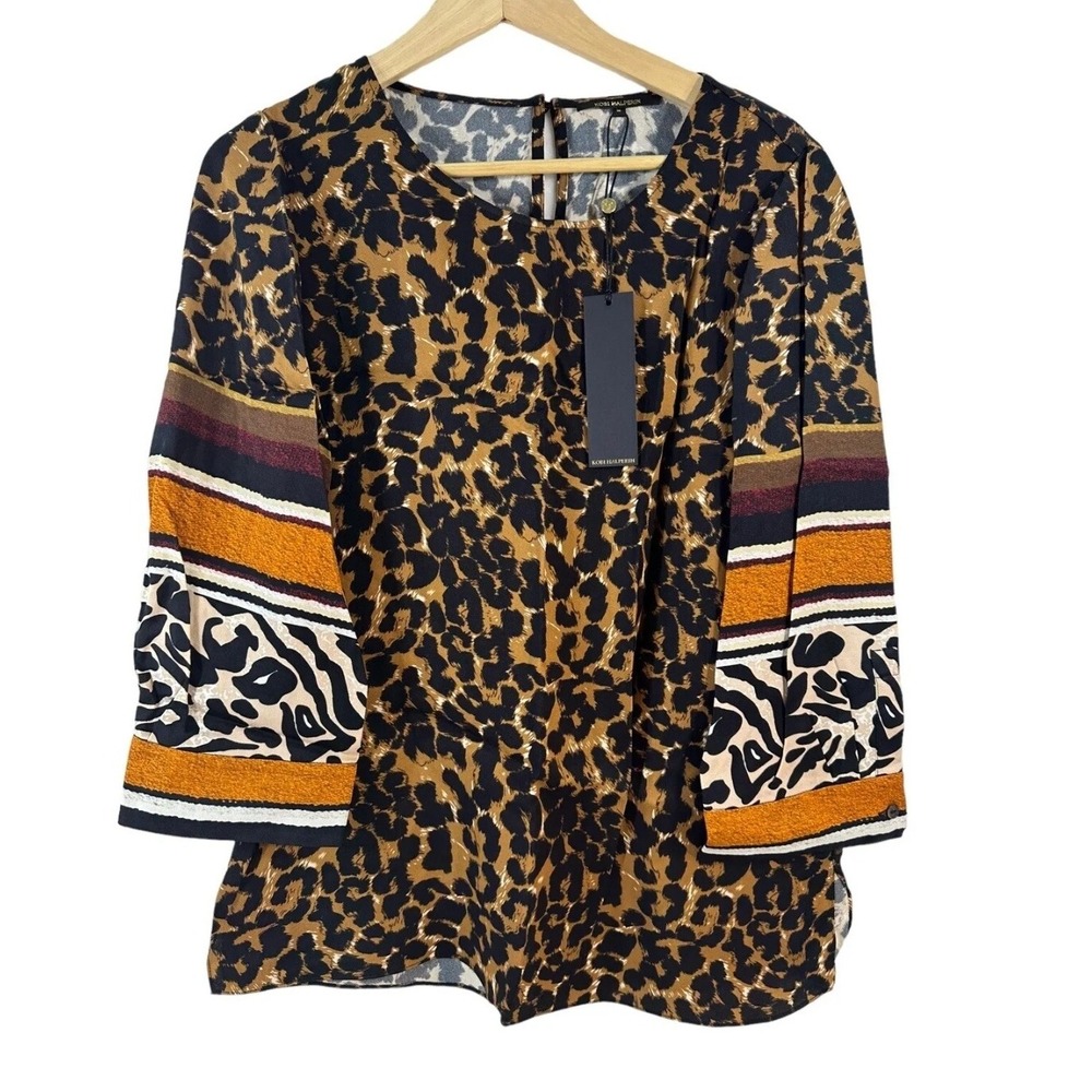 Kobi Halperin Harper Slit Shirt Blouse Leopard Caramel Multi XS KS1B13 New